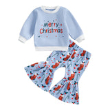 Baby Girls Fall Christmas Candy Print Flared 2 Pcs Sets