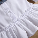 Kids Baby Girls Lapel Casual  Long Sleeve Ruffle Dress With Denim Vest