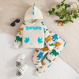 Kid Baby Boys Dinosaur Print Hooded Dinosaur Print 2 Pcs Sets