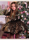 Kid Baby Girl Puff Sleeve Sequin Birthday Party Catwalk Skirty Dresses