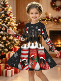3-12Y Kid Girl Christmas Autumn Long-sleeved 3D Printing Dresses