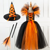 2-12Y Kid Girl Long Witch Performance Mesh Ghost Halloween Dress