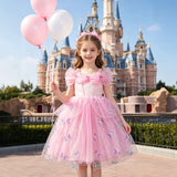 Girls Pink Butterfly Princess Dress Children's Summer Foreign Mesh Fluffy Party Birthday Dress