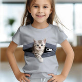 Kid Baby Girl Cute Kitten 3D Digital Printed Casual Short-sleeved T-shirt