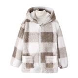 Men's and Women's Fashion Casual Plaid Warm Children's Top Hooded Plush Jacket
