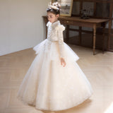 2-12T Kid Girls Catwalk Champagne Long-sleeved Birthday Princess Dresses