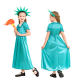 Halloween Kid Girl Robes Ancient Greece and Rome Green Muse Statue of Liberty Costume 2 Pcs Set