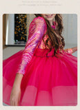 Kid Baby Girls Piano Catwalk Rose Red Sequined Princess Dresses