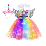 1-10T Kid Girls Glowing Led Light String Unicorn Sleeveless Tutu Dresses