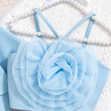 Kid Girls Suit Long-sleeved Flower Suspenders Shorts 3 Pcs Set
