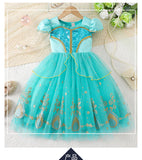 Jasmine Jasmine Princess Dress Lake Blue Sequin Short Sleeve Tutu Girls Halloween Cos Dress