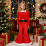 3-10Y Kid Girl Christmas Autumn Winter Party Red Costume 4 Pcs Set