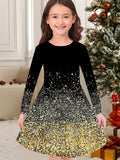 New Christmas Girls Christmas Theme Printed Crew Neck Dress