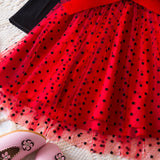 Kid Girls Long-sleeved Korean Version Polka Dot Mesh Dresses