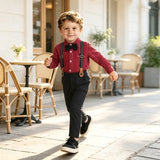 6M-8T Kid Baby Boys Formal Red Bow Tie Overalls 4 Pcs Set