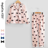 5-12Y Kid Girl Autumn Faux Silk Long-sleeve  Loungewear Pajamas