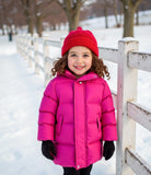 3-8Y Kid Girl Cotton Long Thickened Winter Fur Collar Hooded Coats Jacket