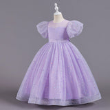 4-14T Kid Girls Bubble Sleeve Multicolor Wedding Performance Princess Dress