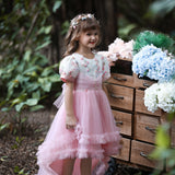 Kid Girl Princess Gauze Flowers Fluffy Short-sleeved Performance Dresses