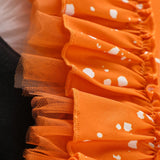1-8Y Kid Girls Halloween Pumpkin Lantern Ghost Ruffle Flared Suit 2 Pcs Set