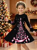 3-12Y Kid Girl Christmas  Autumn Winter Long-sleeved  3D Print Dresses