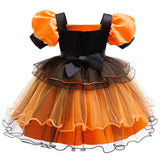 New Girls Princess Dress Halloween Costume Cosplay Witch Dress Bubble Sleeves Pumpkin Mesh Fluffy