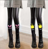 1-14T Kid Girl Thickened Imitation Leather Pants Velvet Leggings