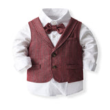 6M-5T Kid Baby Boy Performance Red Plaid Formal Christmas Suit 4 Pcs Set