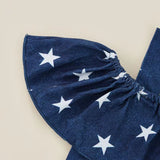 Independence Day Kid Baby Girls Denim Suspender Shorts 2 Pcs Set