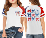 Kid Girl Independence Day American Flag Print Short Sleeve Loose T-shirt Tops