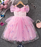 Girls Pink Butterfly Princess Dress Children's Summer Foreign Mesh Fluffy Party Birthday Dress