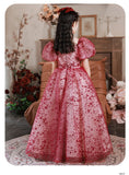 Kid Baby Girl Red Pompous Host High-end Luxury Dresses