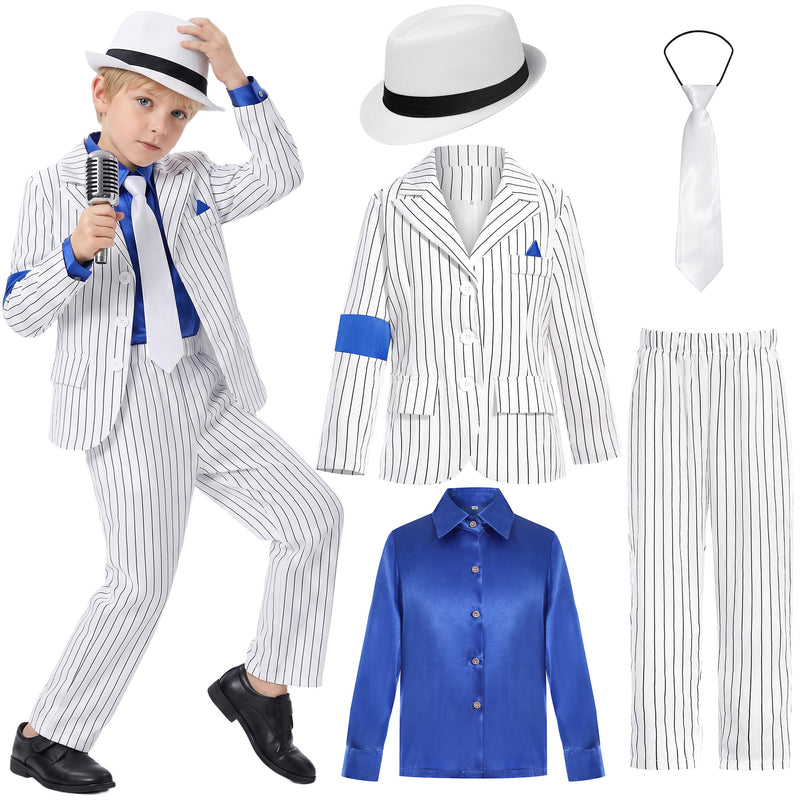4-12Y Kid Boy Mike Jackson Dance Stripe Suit 5 Pcs Set