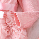 2-8Y Kid Baby Girls Solid Color Rose Flower Princess Dresses