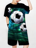 2-12T Kid Baby Boy Summer Sports Set Football 3D Printed Quick-drying 2 Pcs Set