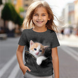 2-12T Kid Girl Cute Kitten 3D Digital Printing Casual Short-sleeved T-shirt