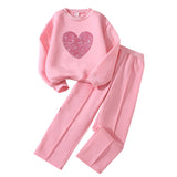 5-14Y Kid Girl Spring Autumn Love Long-sleeved Casual Suit 2 Pcs Set