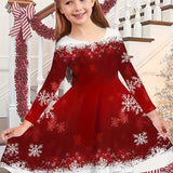 Christmas Crew Neck Dress Girls Korean Version Fashion Foreign Style Long Sleeve Snowflake