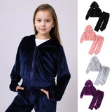 1-12T Kid Girl Autumn Winter Casual Velvet Hooded Solid Suit 2 Pcs Set
