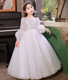 Kid Girl Long Sleeve Flower Wedding Birthday Piano Performance Dresses