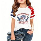 Kid Girl USA Independence Day 250th Anniversary Trend Loose Casual T-Shirt Tops