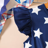 Kid Baby Girls Independence Day Star Striped Bow Sleeveless Summer Dress