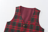 1-5Y Kid Baby Boys Red Plaid Christmas Suit Multi-piece Set