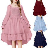 Kid Baby Girl Horn Long-sleeved Ruffle-edged Swinging Dresses