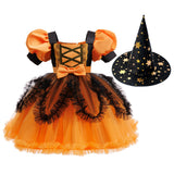 Girls Halloween Party Dress Purple Orange Cake Dress Kids Dress Vampire