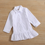 Kids Baby Girls Lapel Casual  Long Sleeve Ruffle Dress With Denim Vest
