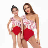 Parent-child swimsuit high waist bikini ruffle edge bikini striped new mother and daughter swimsuit