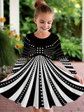 2-10T Kid Girl Crew Neck Long-sleeved Flower Casual Dresses
