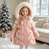 Girls' Winter New Cotton Clothes Children's Bright Leather Leave-in Hooded Cotton Jacket
