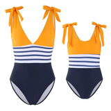 Parent-child Swimsuit New Striped Color Matching One-piece Bikini Mother and Daughter Swimsuit